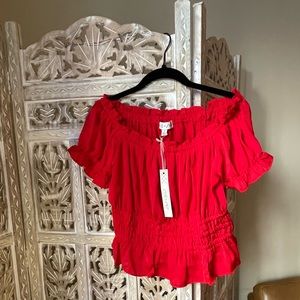 NWT She + Sky RED Off The Shoulder Top Size Small